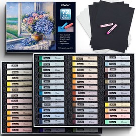 Ohuhu 72 Long Chalk Pastel Set: 72 Pastel Colors Chalk Markers For Artists 4 Fluorescent Colors With 6 Papers Included for Drawing Blending Layering Shading for Adults Beginners