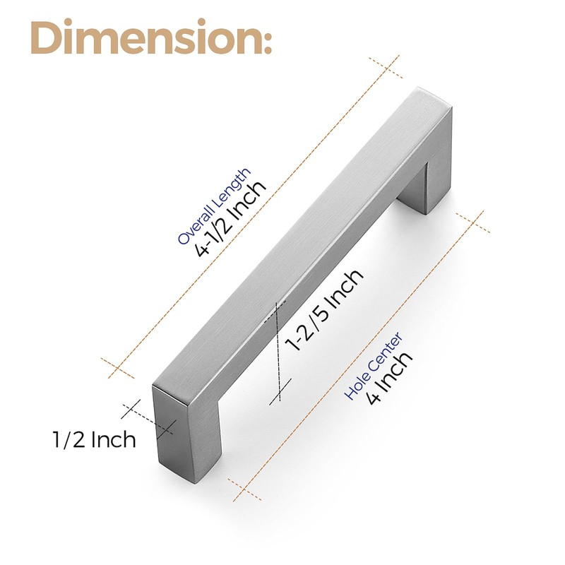 Ravinte 10 Pack 4 Inch Kitchen Square Cabinet Handles Satin