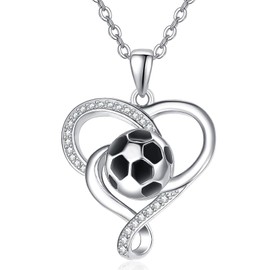 TANGPOET Basketball/Baseball/Volleyball/Softball/Soccer Heart Pendant Necklace for Women 925 Sterling Silver Game Jewelry Gifts for Sports Mom Sports Lovers Player Athlete, Sterling Silver, Cubic