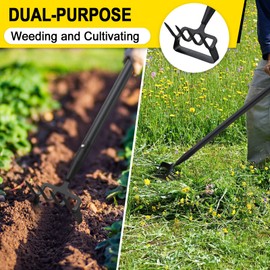 Garden Hoe, Heavy Duty Hula Hoe Garden Tool for Weeding, 62 Inch Cultivator Stirrup Hoe with Adjustable Long Handle, Action Scuffle Loop Hoe with Rake 2-in-1 Gardening Tool for Loosening Pulling Weed