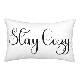 HOSTECCO Stay Cozy Pillow Covers 12x20 Inch, White Velvet Decorative Lumbar Pillow Case for Couch Sofa Bed, Farmhouse Home Decor, 1 PC