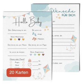 20 Baby Shower Guessing Playing Cards - Games for Gender Reveal Party and Baby Shower, Typing Cards for Baby Girls and Boys (Blue Sky)