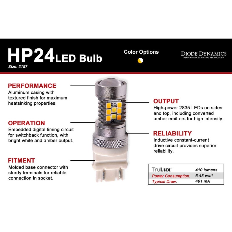 3157 LED Bulb HP24 Dual-Color LED Cool White Pair Diode