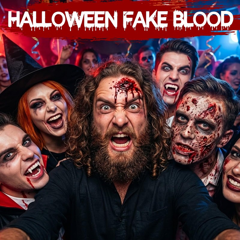 Halloween Fake Blood Spray with Replaceable Tip, Washable Realistic SFX