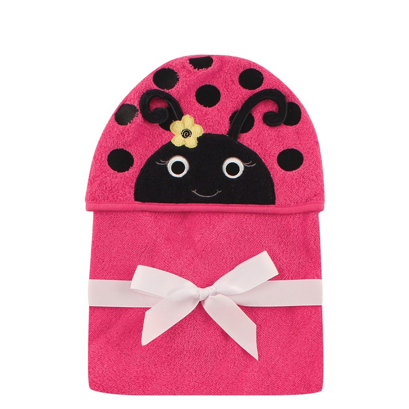Hudson Baby Unisex Baby Cotton Animal Face Hooded Towel, Ladybug,