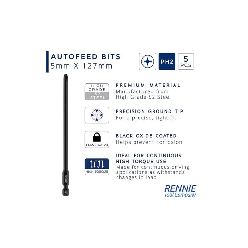 5 x Rennie Tools 127mm Long PH2 Compatible with Makita