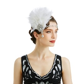 BABEYOND Women's Ostrish Feather Crystal Headband Wedding Bridal Feather Headband Flapper Headpiece 1920s