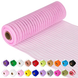 Deco Mesh Ribbon - 10inch x 30 feet Each Roll Metallic Foil Mesh Ribbon for Christmas, Valentine's Easter Wreath and Home Decorating (Pink)
