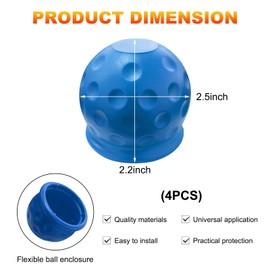 SHMZK 4 PCS Trailer Ball Cover, 2 Inch Rubber Waterproof Towing Hitch Ball Protective Cover, Universal Dustproof Tow Ball Sleeve Replacement for Truck RV Trailer, Car Accessories (Blue)