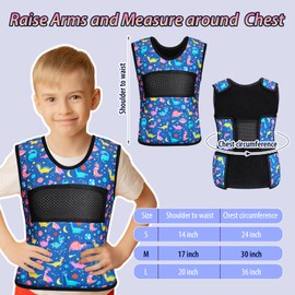 Janmercy Weighted Vest for Kids Adjustable Breathable Compression Vest for Autism Sensory Hyperactivity Mood Processing Issue(Dino,Medium)