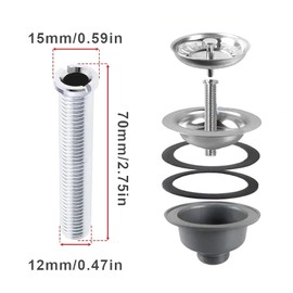 NIYATA Hollow Screw Sink, M12 x 70 mm Brass Hollow Screw, Basket Screw for Kitchen Sink Strainer Plug, Replacement Bolt Screw for Marble & Quartz Sink