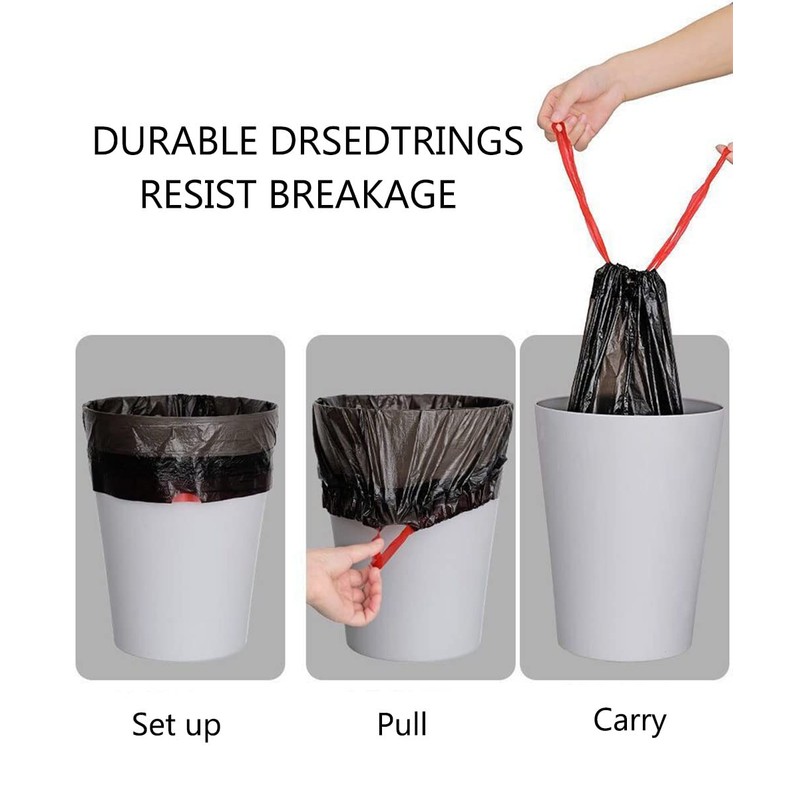 Feisco 3 Gallon Black Trash Bag,Small Drawstring Garbage Bag Trash
