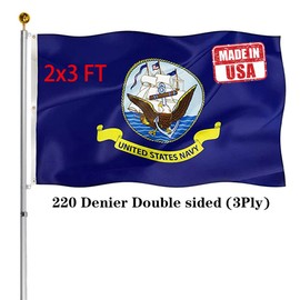 Double Sided Navy Flag 2x3 FT Outdoor- UV Fade Resistant 3Ply USN Flags Double Stitched Canvas Header with 2 Brass Grommets Easy to Rising