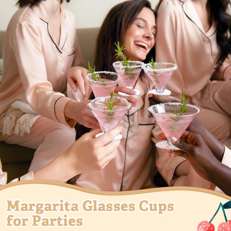 100 Pack Plastic Martini Glasses Disposable with Mini Silver Forks,