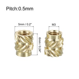 Sourcing Map Knurled Insert Nuts, 100pcs M3 x 6mm L x 5mm OD 3D Printing Brass Female Threaded Inserts, Heat Set Embedment for Printing