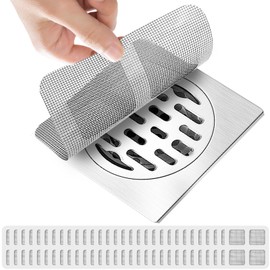Tokusatsu 30 Pcs Disposable Shower Hair Drain Catcher Stickers, 4 x 4 inch Disposable Floor Drain Hair Catcher Mesh Stickers, Disposable Drain Covers for Sinks to Capture Human or Pet Hair