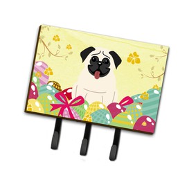 Caroline's Treasures BB6004TH68 Easter Eggs Pug Cream Leash or Key Holder, Wall Hooks, Key Hooks Holder, Coat Rack Wall Mount, Coat Hooks, Hooks for Hanging Keys, Towels, Aprons, Leashes,