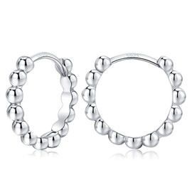 Silver Hoop Earings for Womens - S925 Sterling Silver Earings, Cartilage Sleeper Bead Hoops, Silver Hypoallergenic Earrings Helix Tragus Jewellery Endless Huggie Cuff Hoops, Silver 12mm