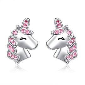 Silver Unicorn Stud Earrings for Girls Hypoallergenic CZ Unicorn Jewelry Birthday Christmas Gifts for Daughter Granddaughter Niece