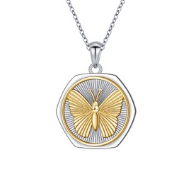 DAOSHANG Sterling Silver Coin Necklace for Women, 14K Butterfly Necklace Vintage Coin Gold Pendant Necklaces for Women