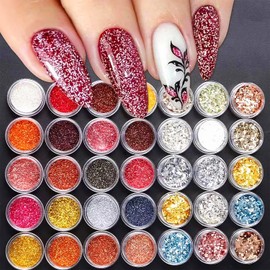35 Colors Glitter Set for Nails, CHANGAR 35 Boxes Fine Glitter and Chunky Glitter Sequins for Nail Art, Festival Face Body Eye Makeup Glitter, Craft Glitter for Arts