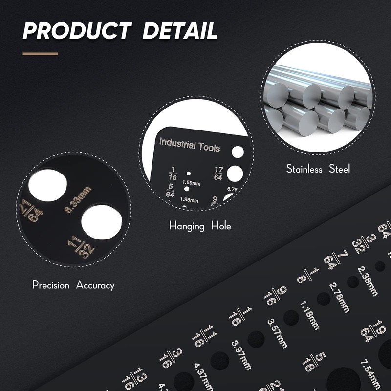 Weewooday Stainless Steel Drill Gauges for 1/16 Inch to 1/2