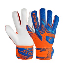 Reusch Attrakt Solid Finger Protection Junior Goalie Gloves, Soccer Goalkeeper Gloves, Breathable, Latex Free, Durable, for Artificial Grass & Hard Surfaces, Youth, Size 5, Orange & Blue