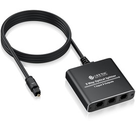 eSynic Portable 1 in 3 Out Audio Splitter - 3 Way SPDIF Toslink Optical Splitter with 1m/3ft Aluminum Alloy Optical Input Cable - Supports PCM2.0/DTS/Dolby-AC3 for Soundbar, HDTV etc