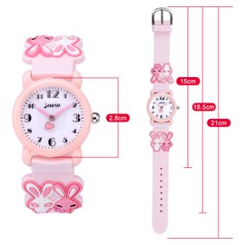KZKR Kids Analog Watches Children Sports Waterproof 3D Cute Cartoon Toy Watch Teaching Wrist Watches Gift for Girls - Pink Rabbit