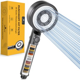 Magichome Shower Head with Filter in 20 Layers, 5 Jet Types, High Pressure Hand Shower and Stop Function, Water-Saving Shower Head for Removing Hard Water, Residual Chlorine