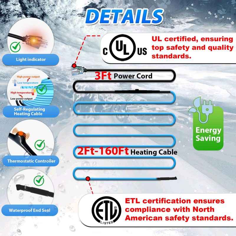 HEATIT 5JHSF 100Ft High-Efficiency Self Regulating Heat Tape Freeze Protection,