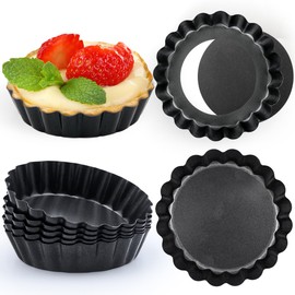 Dwlire 4 Inch Tart Pan Set of 8, Mini Tart Pans with Loose Bottom Nonstick Round Mini Quiche Pie Pan Reusable Carbon Steel Small Tartlet Tins for Pies,tart, Cakes, Dessert Baking