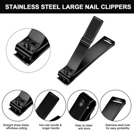 Mudder 6 Pcs Silver and Black Large Toenails Clippers Nail Clippers Straight Edge Toenails Cutters Stainless Steel Nails Trimmer Cutters for Men Women Thick Nails Straight Sharp Blade Anti-slip Handle