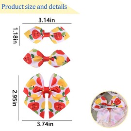 Apple Ribbon Hair Bows for Girls Kids Back to School Bow Decorations for Teens Alligator Clip First Day of School Sign Student 3Pcs Grosgrain Ribbon Cute Aesthetic Fruit Bowknot Barrettes