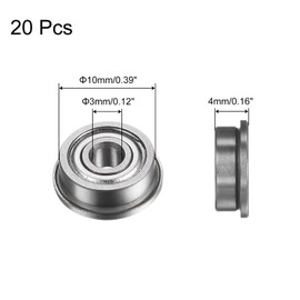 sourcing map F623ZZ Flanged Ball Bearing, 20pcs 3x10x4mm Chrome Steel Double Shielded ABEC1 Flange Bearings