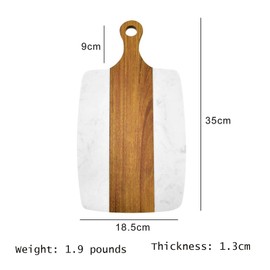 Wood Marble Cutting Board，Serving Board for Steak Fruits With Handle， Bread, Cheese,Suitable for Kitchen,Restaurants (white, 35 * 18.5 * 1.3cm/13.8 * 7 * 0.5inch 1pcs)