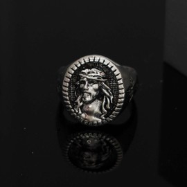 Jesus Head Ring for Men, Catholic Christian Cross Ring, Vintage Jesus Signet Ring, Retro Religious Amulet Ring, Baptism Christian Catholic Jewelry Jewelry for Men Mens (9)