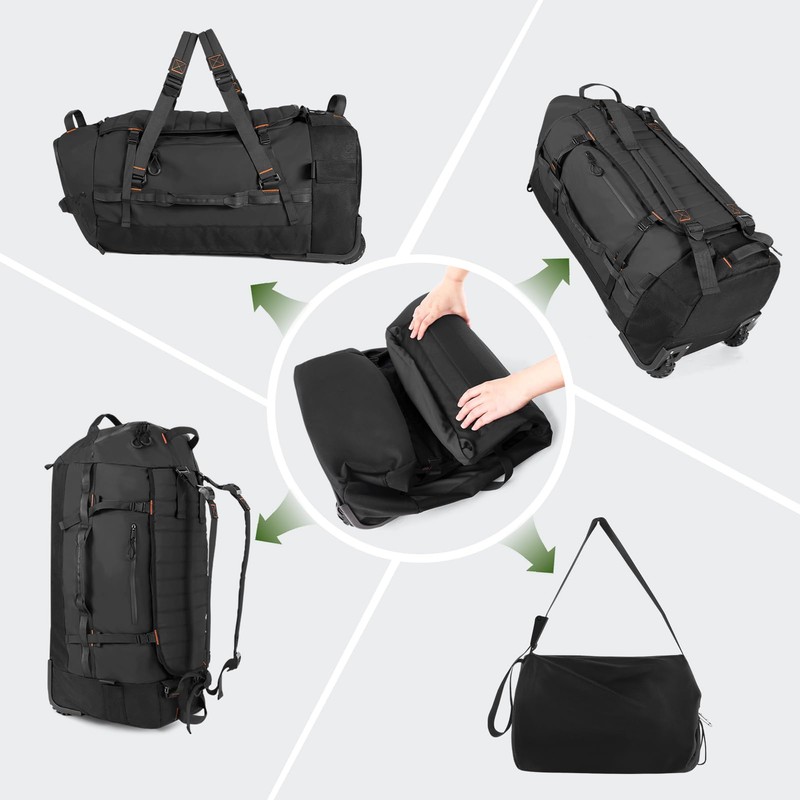 Vomgomfom 86L Collapsible Wheeled Luggage with Removable Backpack Straps,Waterproof Rolling