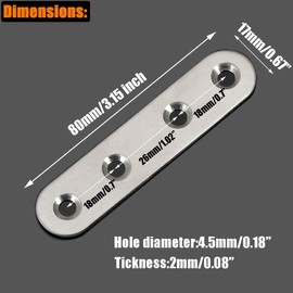 BuxiuGK Pack of 10 Flat Corner Brackets, 80 x 16 mm, Stainless Steel Flat Connector, 4 Holes, Wood Connector, Joining Repair for Wood, Furniture with 40 Screws, Silver