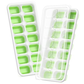 Ice Cube Tray with Lid, 2 Packs 28 Cubes Durable Stackable Ice Cube Trays for Freezer with Removable Lids, Easy-Release Plastic & Silicone Ice Tray for Cocktail, Coffee