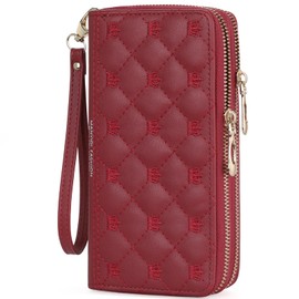 BVEOGMRO Women’s Wallet RFID Blocking Large Capacity Purse Leather Long Clutch Double Zip Around Credit Card Holder with Wristlet