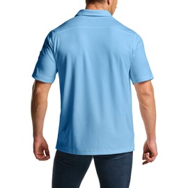 CQR Men's Polo Shirts, Tactical Short Sleeve Golf Performance Shirts, Lightweight Dry Fit UPF 50+ Pique, Frost Essential Aero Blue, Medium Tall