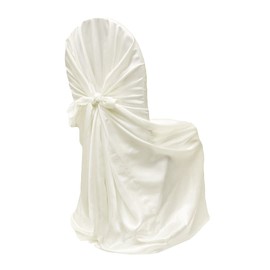 Ivory Universal Satin Self Tie Chair Cover - 1 Piece, 47" x 55" - Ideal for Banquets, Weddings, and Events
