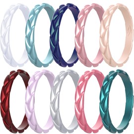 Zollen 4 paquetes de anillos de boda de silicona de hojas de oliva para mujer, anillos de boda de goma apilables, silicona hipoalergénica, tamaño 8