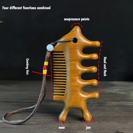 Sandalwood Scalp Massager Comb - 4-in-1 Natural Wooden Massage Tool for Gua Sha, Lymphatic Drainage & Acupressure, Wide-Tooth Anti-Static Hair Comb for Meridian Stimulation Massager, Fatigue Relief