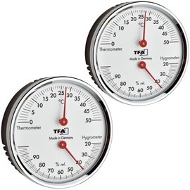 TFA Dostmann Analogue Thermo-Hygrometer 45.2041.42 with Metal Ring for Temperature and Humidity Control Silver L120 x W29 x H235 mm Set of 2