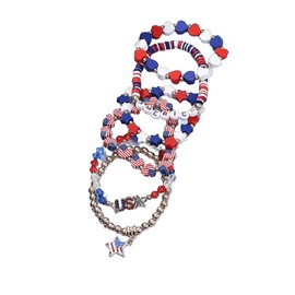 KZL Surfer Heishi Bracelets Set for Women Men Independence Day 4th of July Beaded Stretch Bracelets American Patriotic Red White Blue Star USA Flag Stackable Charm Bracelets -Set 5