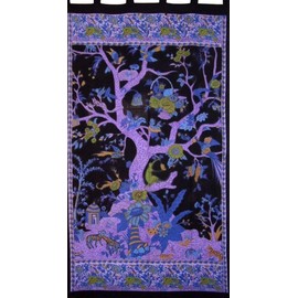 India Arts Tree of Life Tab Top Curtain Drape Panel Cotton 44" x 88" Purple Black
