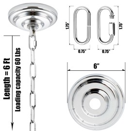 MAYOMAJO 6 Inch Light Canopy Kit with 6 Feet Hanging Chain, Heavy Duty, Replacement Cover Plate for Chandelier, Pendant Light, Swag Light, Ceiling Fan, Flower Basket or DIY Projects (Chrome)