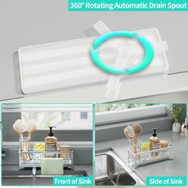 HapiRm Sponge Holder for Kitchen Sink - Self-draining Sink Caddy with Brush Holder and Dishcloth Holder, Stainless Steel Kitchen Sink Organizer - Silver